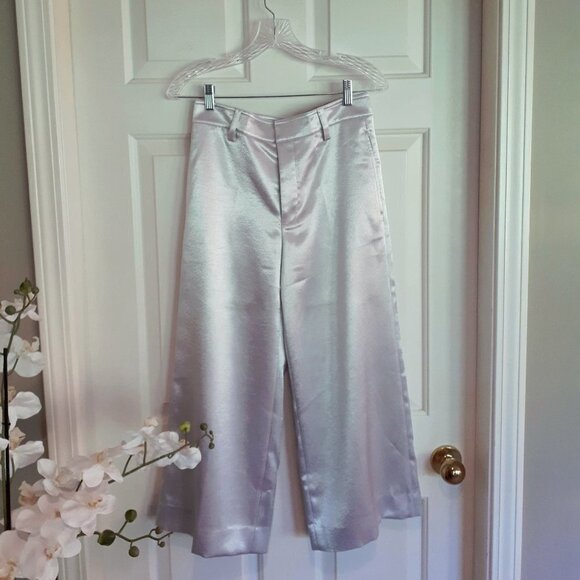NWT Vince metallic silver crop wide leg satin-like finish trousers, 4 - Picture 5 of 6